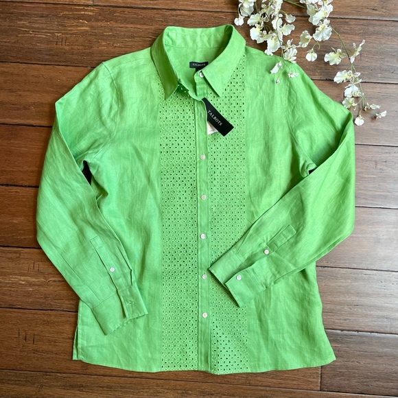 Talbots Tops - Talbots Buttondown Embroidered Cutout Linen Blouse